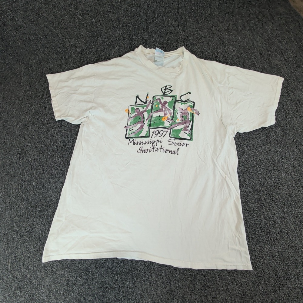 Hanes Mens T-Shirt XL White‎ Cotton 1997 Mississippi Senior Invitational Vintage